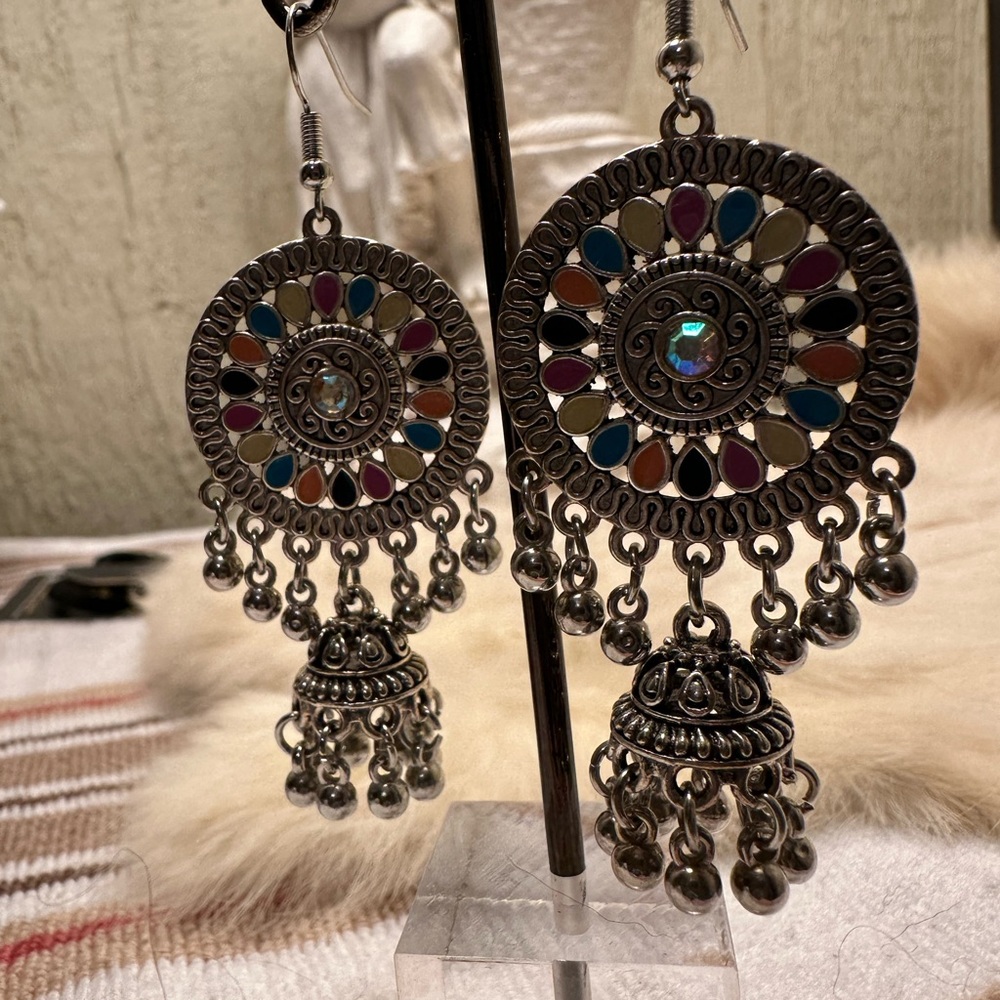 Colorful Bohemian Dangle Earrings - Picture 2 of 3